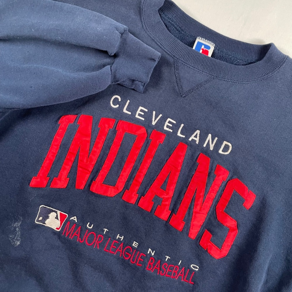VTG Cleveland Indians Russell Athletic Sweatshirt Mens Large Navy MLB‎ Baseball